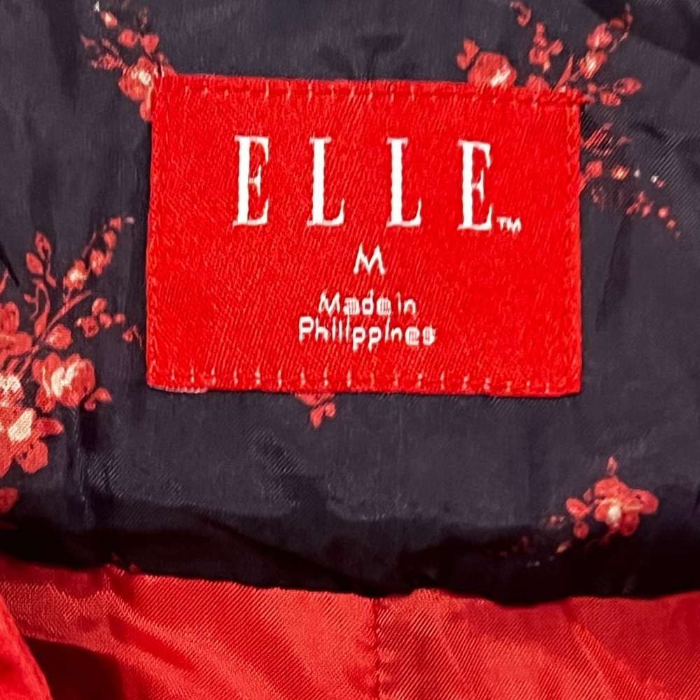 Elle Women's Vibrant Red Trench Coat Ruffle Missing Belt Size Medium - Picture 5 of 9